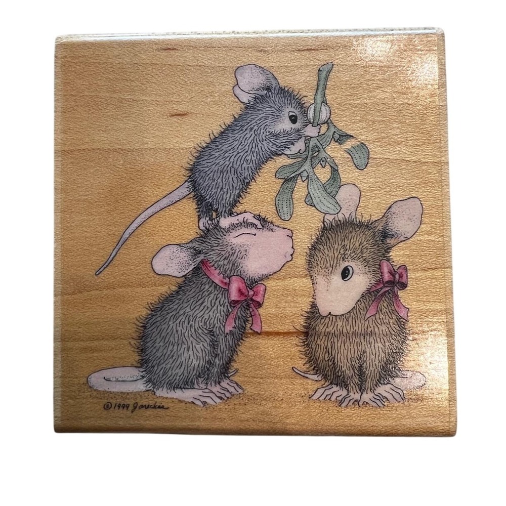 Stampabilities Mice Rubber Stamp‎ Wood Block Craft Holiday Christmas Mistletoe